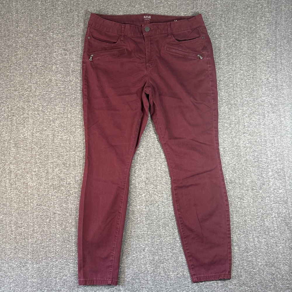 ANA Women's Maroon Jeggings Size 14 Stretch Jeans Mid Rise Pants Zipper Accents